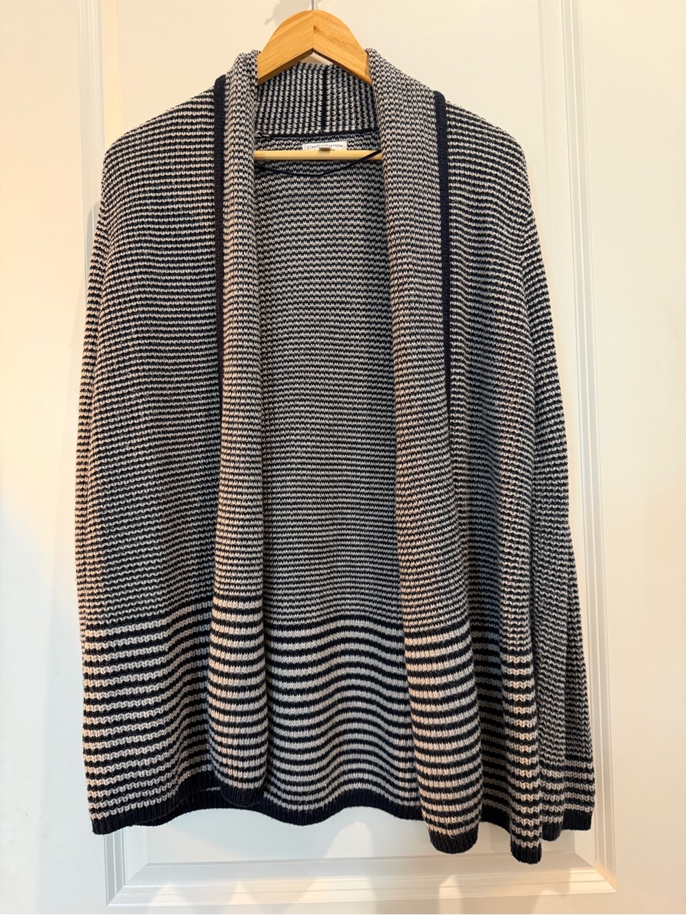 Croft & Barrow Medium Navy Gray Striped Open Front Cardigan Sweater